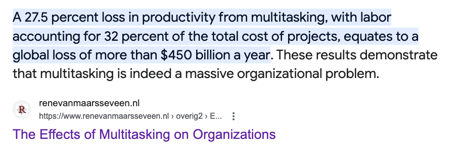 multitasking leads to loss in productivity